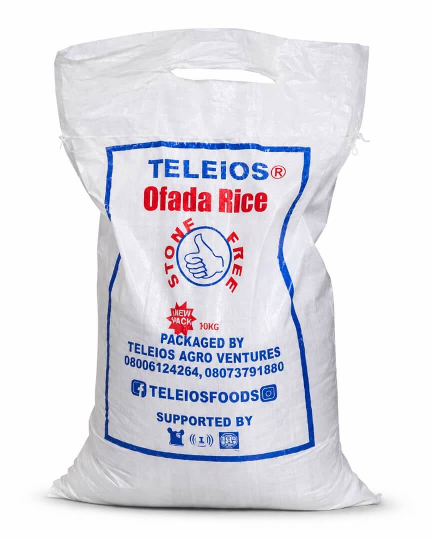 Teleios Ofada Rice packaging