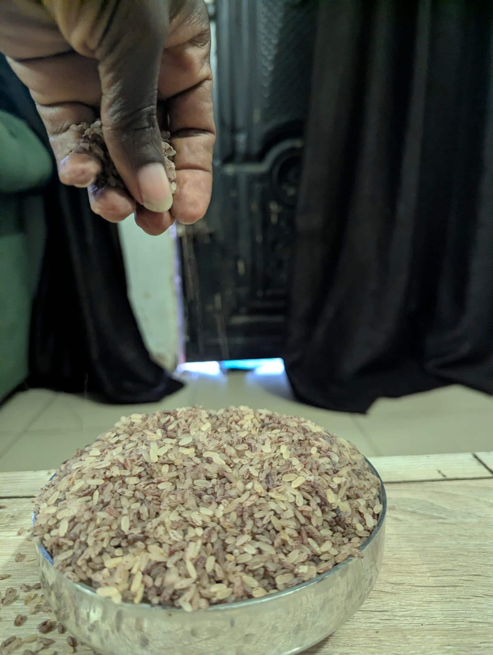 Clean stone-free Ofada rice grains close-up